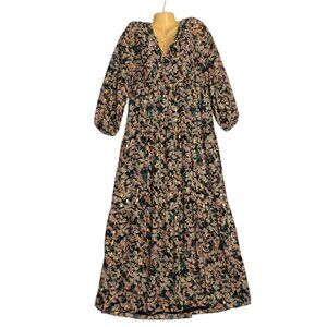 ASTR The Label Floral & Gold Print Dress M Black/Gold Multi Polyester